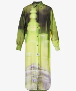 DRIES VAN NOTEN 'Dayley' Green Printed Shirt Dress Clothing