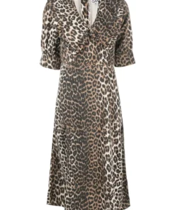 Ganni 'Denim Leopard Midi Dress'