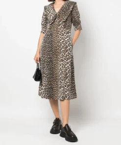 Ganni 'Denim Leopard Midi Dress'