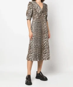 Ganni 'Denim Leopard Midi Dress'