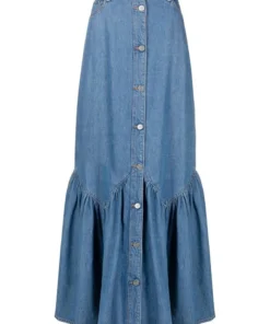 Ganni 'Denim Ruffled Hem Maxi Skirt'