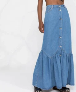 Ganni 'Denim Ruffled Hem Maxi Skirt'