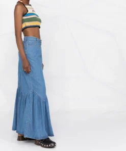 Ganni 'Denim Ruffled Hem Maxi Skirt'
