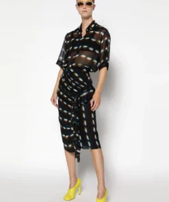 DRIES VAN NOTEN Clothing Black ‘Syvan’ Printed Ruffle Midi Skirt