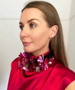 DRIES VAN NOTEN Accessories Pink ‘Goodie’ Embellished Fabric Necklace