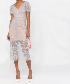 Self Portrait New In 'Embroidered Blossom Fitted Midi Dress'