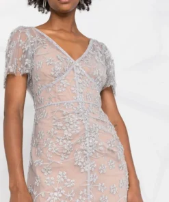 Self Portrait New In 'Embroidered Blossom Fitted Midi Dress'