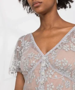 Self Portrait New In 'Embroidered Blossom Fitted Midi Dress'