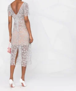 Self Portrait New In 'Embroidered Blossom Fitted Midi Dress'