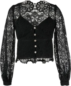 Self Portrait New In 'Floral Guipure Puff Sleeve Blouse'