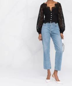 Self Portrait New In 'Floral Guipure Puff Sleeve Blouse'