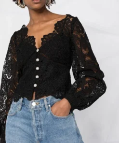 Self Portrait New In 'Floral Guipure Puff Sleeve Blouse'