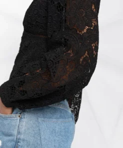 Self Portrait New In 'Floral Guipure Puff Sleeve Blouse'