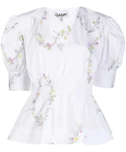 Ganni New In 'Floral Print Puff Sleeve Blouse'