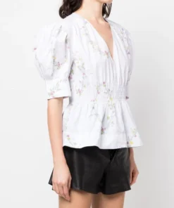 Ganni New In 'Floral Print Puff Sleeve Blouse'