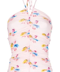 Ganni 'Floral Ruched Halterneck Top'