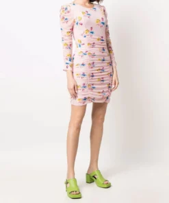 Ganni 'Floral Ruched Mini Dress'