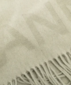 Ganni Khaki 'Wool Logo Fringed Scarf'