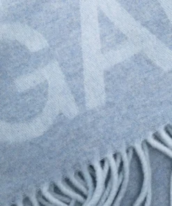 Ganni Blue 'Wool Logo Fringed Scarf'