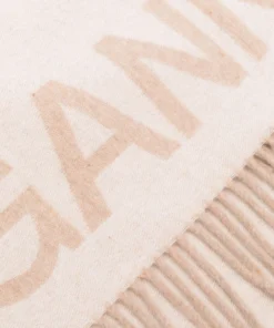 Ganni Beige 'Wool Logo Fringed Scarf'