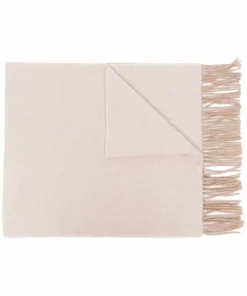 Ganni Beige 'Wool Logo Fringed Scarf'