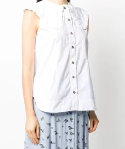 Ganni White 'Organic Cotton Sleeveless Blouse'