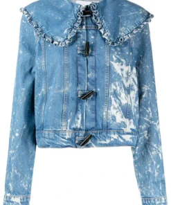 Ganni 'Bleached Ruffle Collar Denim Jacket'