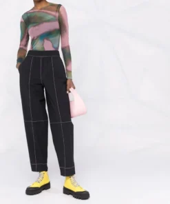 Ganni Black 'Cotton Crepe Trousers'