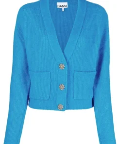 Ganni Blue 'Gem Embellished Button Cardigan'