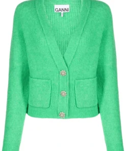Ganni Green 'Gem Embellished Button Cardigan' New In