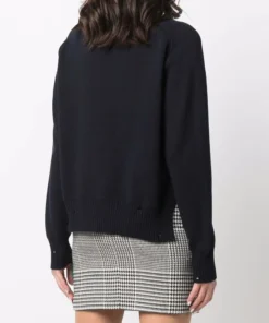 Golden Goose Navy ‘Delilah’ Ribbed Knit Slogan Sweater Clothing