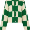 Stine Goya Green And Cream 'Ash' Checked Cardigan