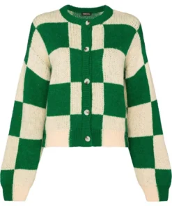 Stine Goya Green And Cream 'Ash' Checked Cardigan