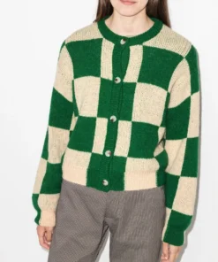 Stine Goya Green And Cream 'Ash' Checked Cardigan