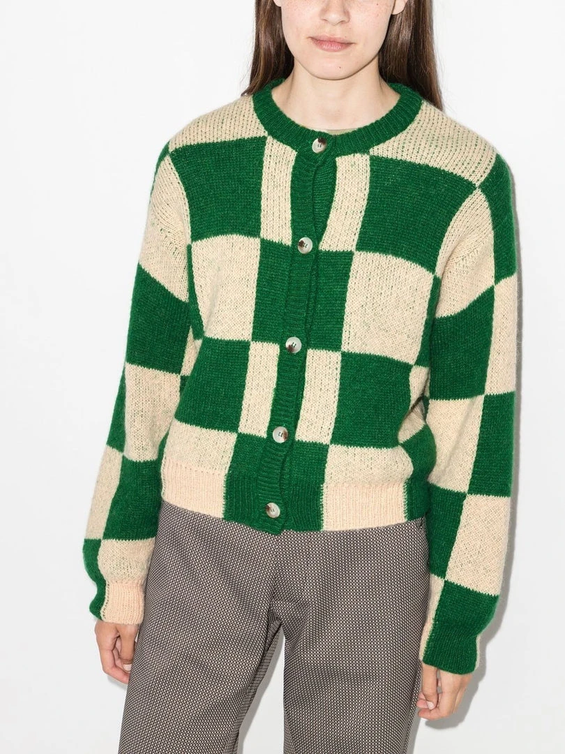 Stine Goya Green And Cream 'Ash' Checked Cardigan 4 Stine Goya Green And Cream 'Ash' Checked Cardigan