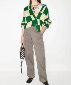 Stine Goya Green And Cream 'Ash' Checked Cardigan 11 Stine Goya Green And Cream 'Ash' Checked Cardigan