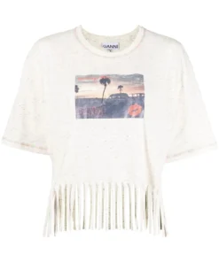 Ganni 'Greetings From' Graphic Cropped T-shirt
