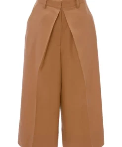 JW Anderson Camel ‘Pleat Front Wide Leg Cropped Trousers’ Clothing