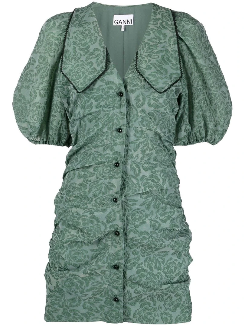 Ganni 'Jacquard Puff Sleeve Mini Dress' New In 3 Ganni 'Jacquard Puff Sleeve Mini Dress' New In