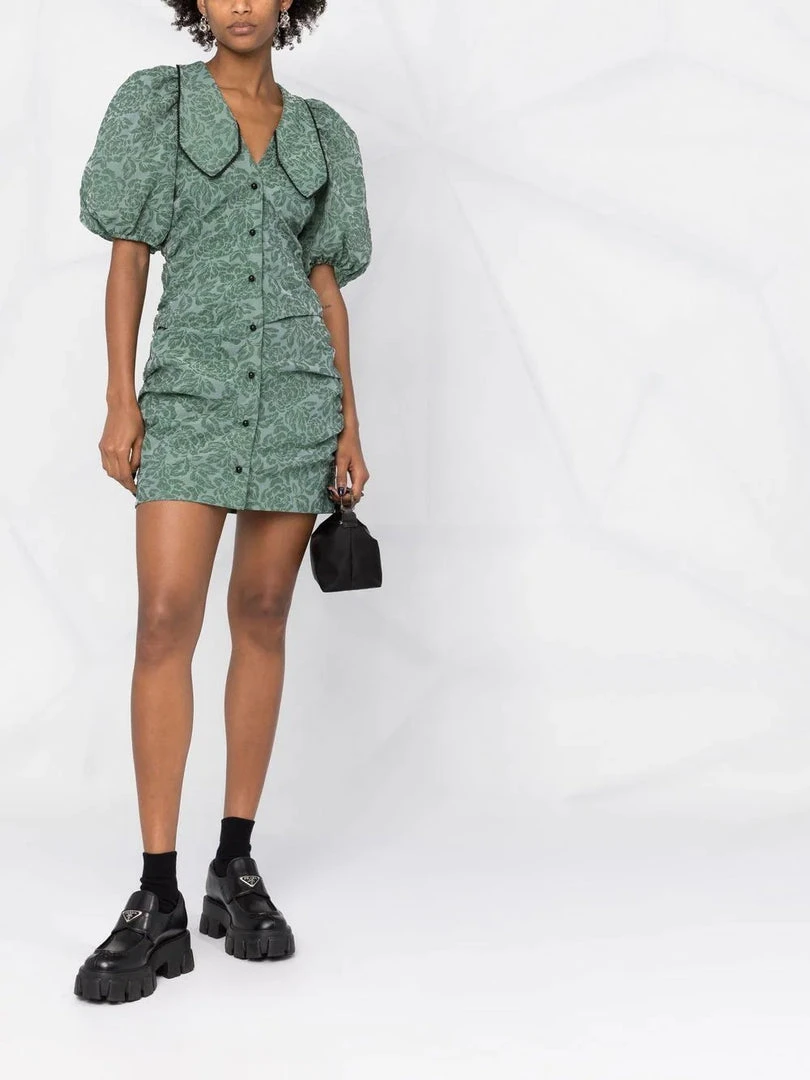 Ganni 'Jacquard Puff Sleeve Mini Dress' New In 4 Ganni 'Jacquard Puff Sleeve Mini Dress' New In
