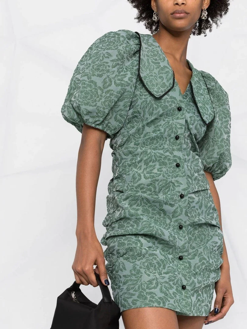 Ganni 'Jacquard Puff Sleeve Mini Dress' New In 7 Ganni 'Jacquard Puff Sleeve Mini Dress' New In