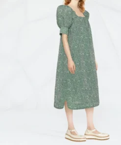 Ganni 'Jacquard Short Puff Sleeve Midi Dress'