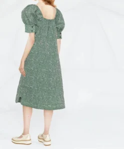 Ganni 'Jacquard Short Puff Sleeve Midi Dress'
