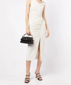 Self Portrait 'Jersey Gathered Asymmetric Midi Dress' Clothing