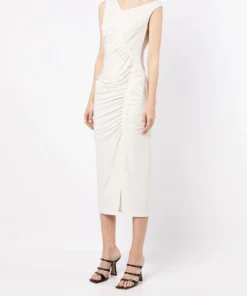 Self Portrait 'Jersey Gathered Asymmetric Midi Dress' Clothing