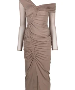 Self Portrait 'Jersey One Shoulder Ruched Midi Dress' Clothing