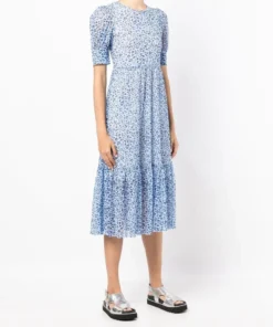 Baum Und Pferdgarten Blue 'Jocelyn' Leopard Mesh Midi Dress
