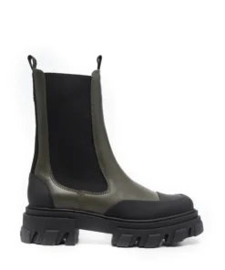 Ganni 'Khaki And Black Calf High Chelsea Boots' New In