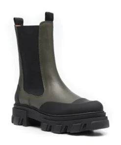 Ganni 'Khaki And Black Calf High Chelsea Boots' New In