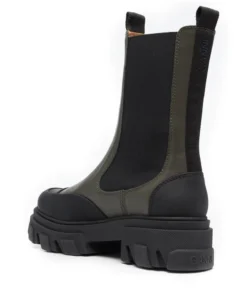Ganni 'Khaki And Black Calf High Chelsea Boots' New In
